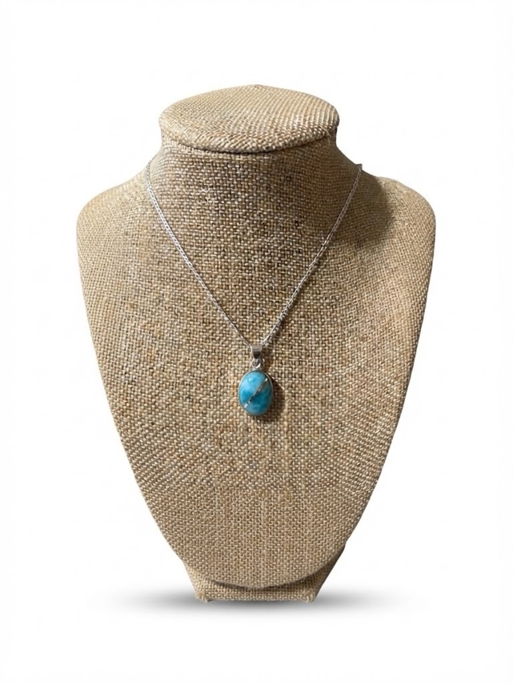 Turquoise Oval Pendant Necklace - Sterling Silver Chain